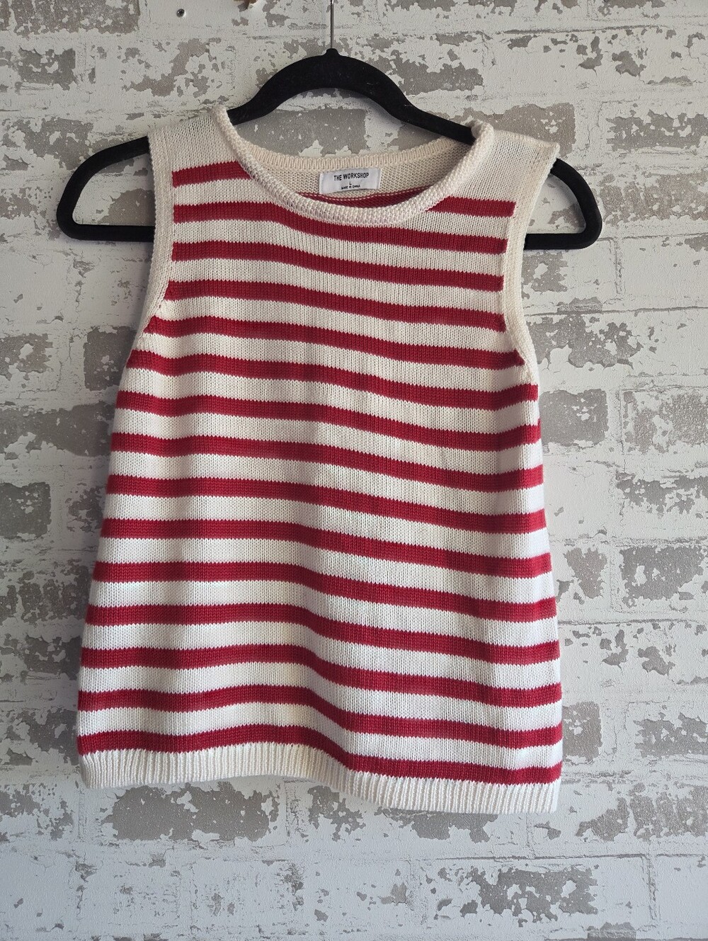 The Workshop Red White Striped Knit Sleeveless Sweater Tank Top Size L